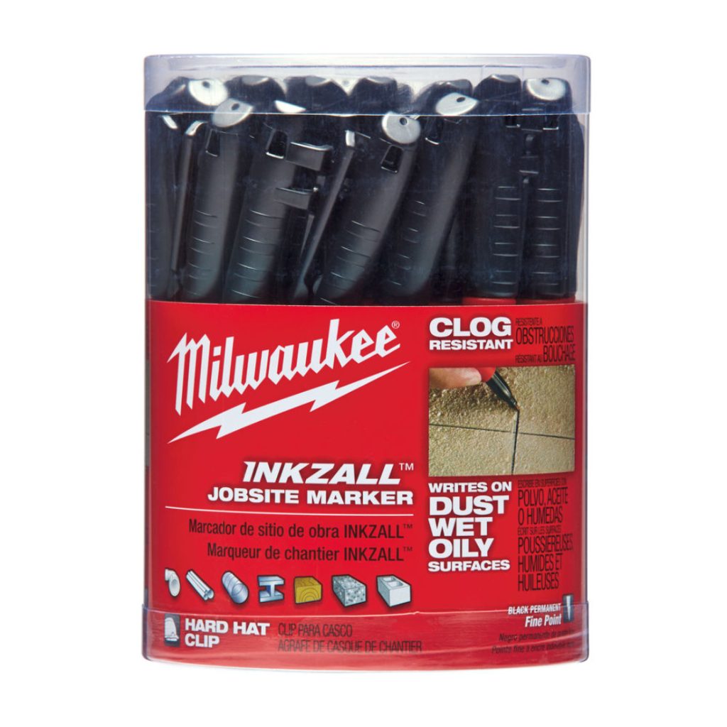 Milwaukee Inkzall tussi hienokärki 1,0 mm musta. Kuvassa 36 kappaleen muovinen myymäläpakkaus.