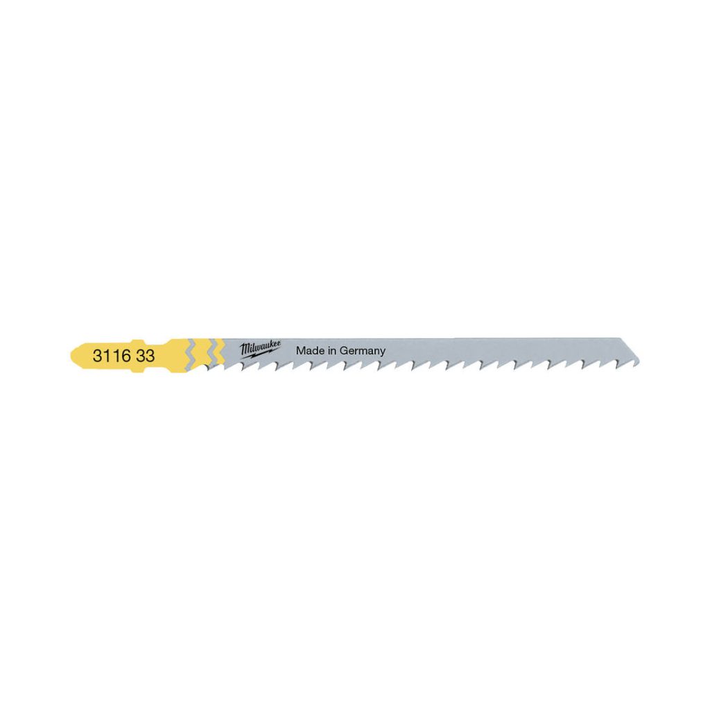 Milwaukee Pistosahanterä T344D 105/4 mm. Kuvassa pistosahanterä vaaka-asennossa.