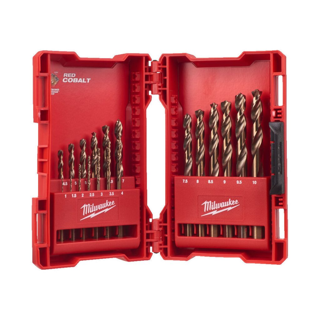 MILWAUKEE METALLIPORA HSS-G CO SARJA 19-OSAINEN. Kuvassa avoinainen rasia, jossa 19 poranterää.