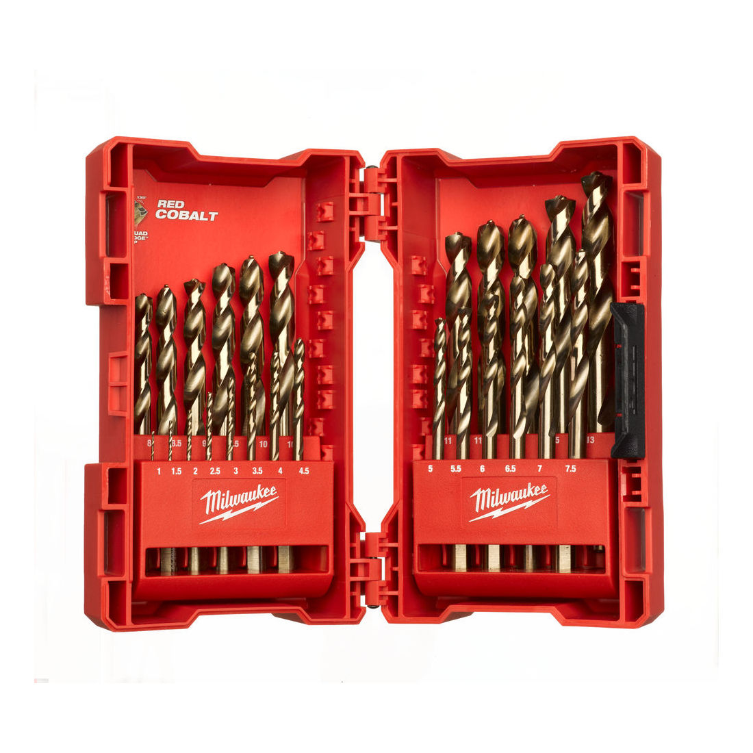MILWAUKEE METALLIPORA HSS-G CO SARJA 25-OSAINEN. Kuvassa avoinainen rasia, jossa 25 poranterää.