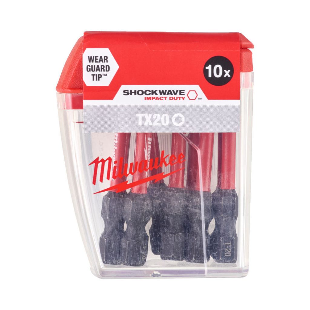 MILWAUKEE RUUVAUSKÄRKI SHOCKWAVE TX20 X 50. Kuvassa 10 kappaleen rasia.