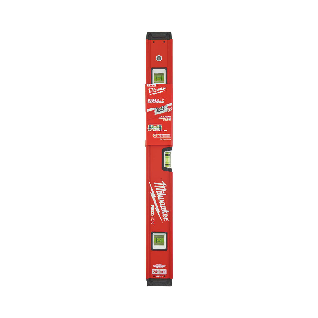 MILWAUKEE VESIVAAKA BACKBONE 60 CM. Kuvassa vesivaaka pystyasennossa.