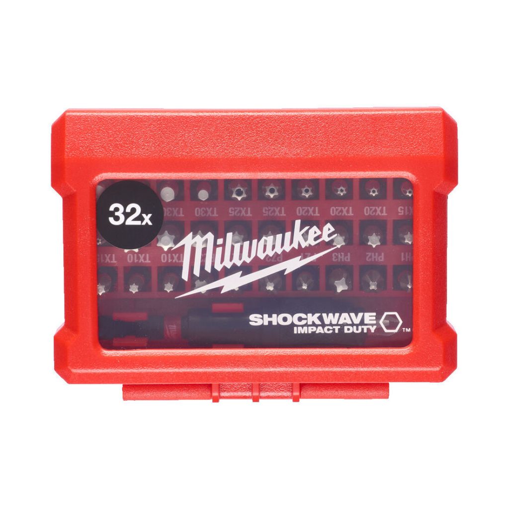 MILWAUKEE RUUVAUSKÄRKISARJA SHOCKWAVE 32-OSAINEN. Kuva rasian päältä.
