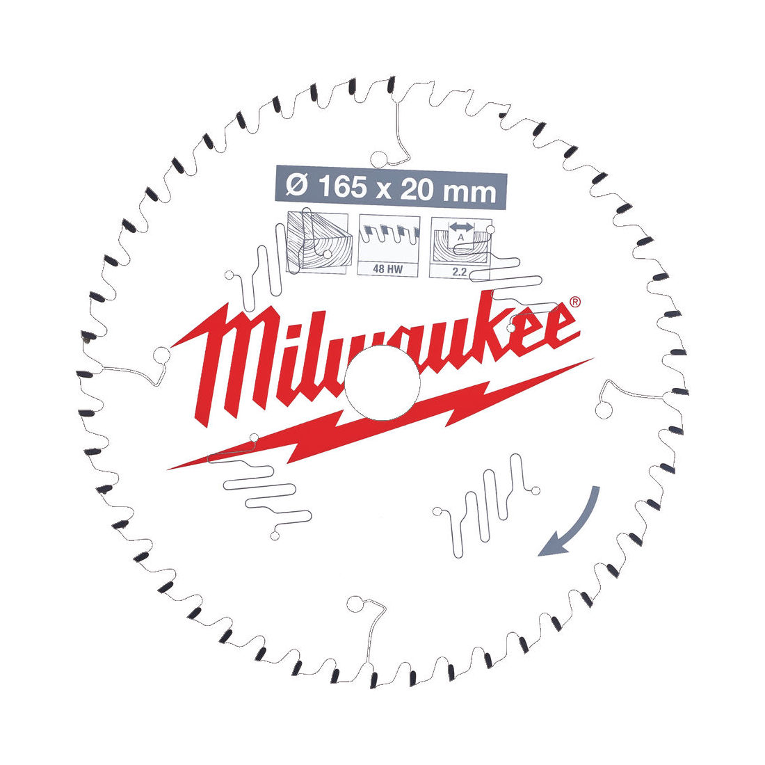 MILWAUKEE PYÖRÖSAHANTERÄ W165X20X2.2X48. Piirroskuva.