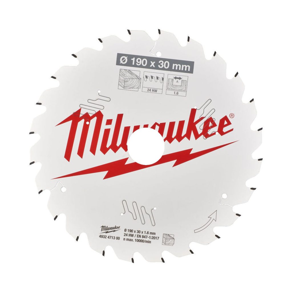 MILWAUKEE PYÖRÖSAHANTERÄ W190X30X1,6X24. Kuva pyörösahanterän päältä.