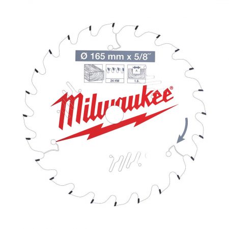 MILWAUKEE PYÖRÖSAHANTERÄ W165X15.87X1.6X24. Piirroskuva.