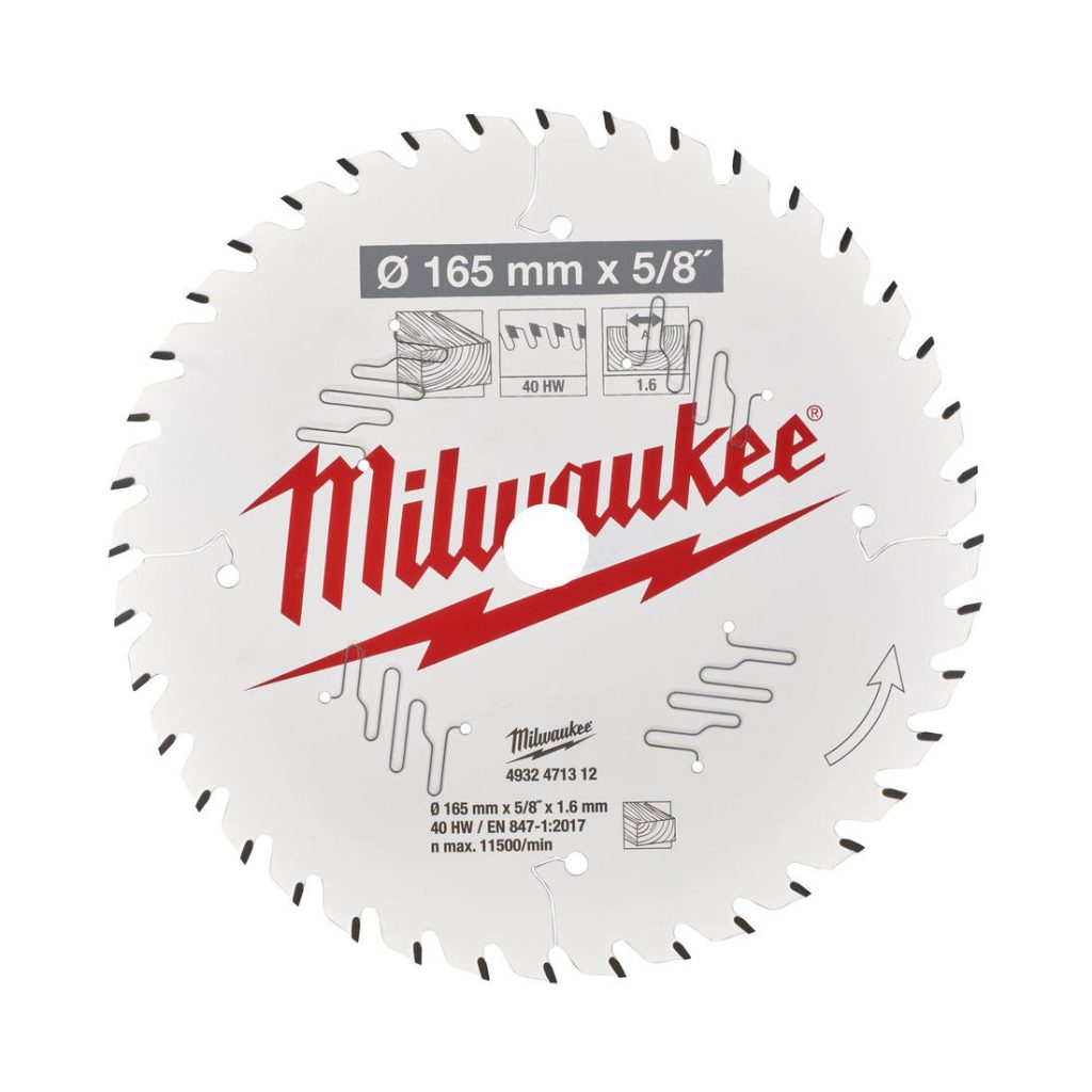 MILWAUKEE PYÖRÖSAHANTERÄ W165X15.87X1.6X40. Kuva pyörösahanterän päältä.