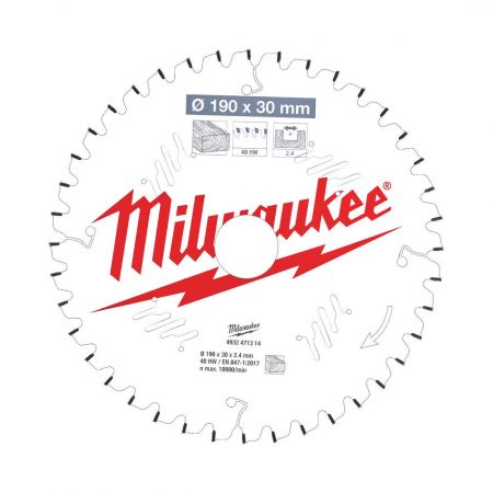 Milwaukee Pyörösahanterä 190X30X2,4X40. Piirroskuva.