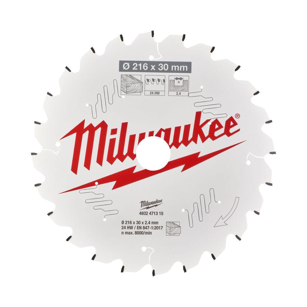 Milwaukee Pyörösahanterä MS W216 x 30 x 2,4 x 24. Kuva pyörösahanterän päältä.