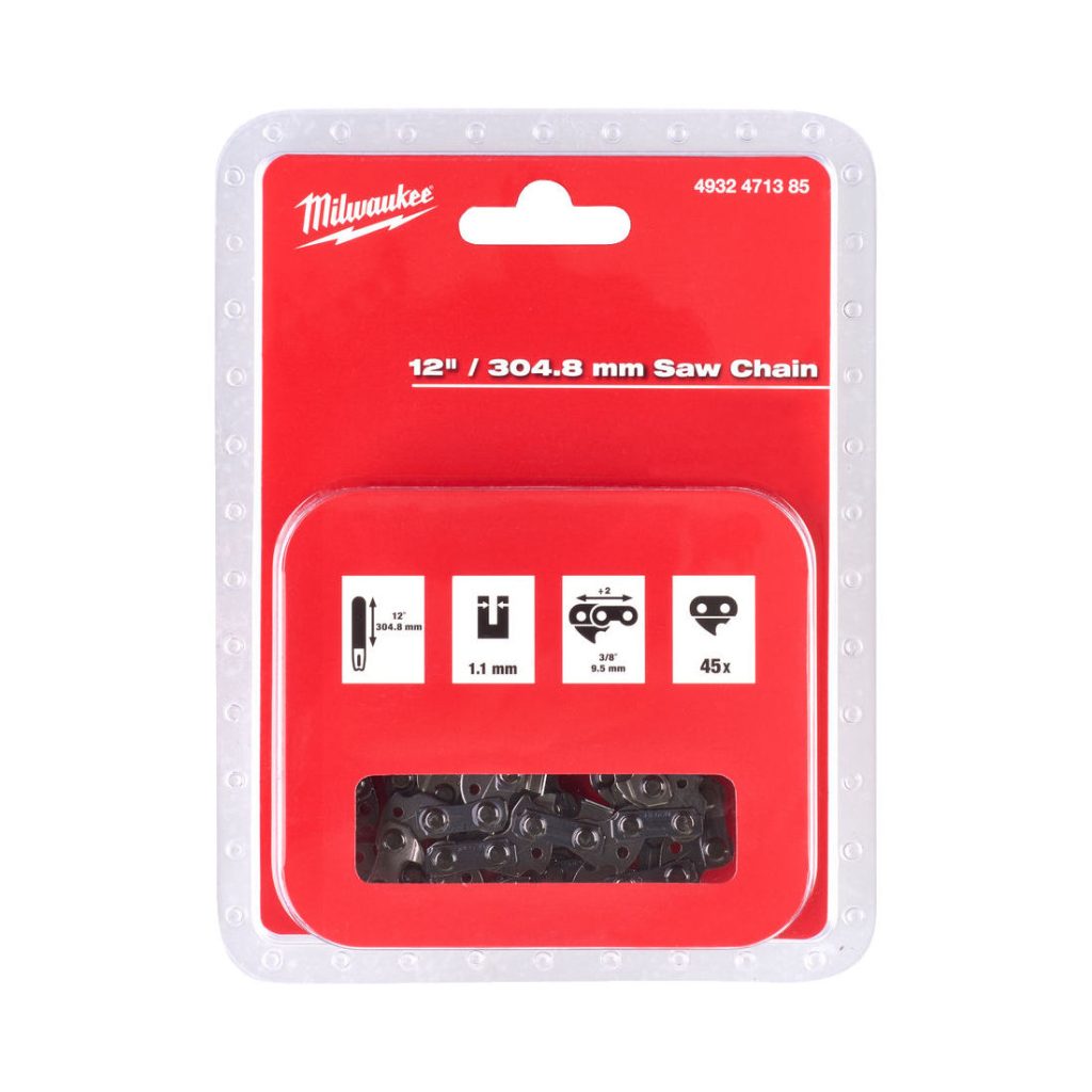 Milwaukee Teräketju 3/8x304,8x1,1mm M18FCHSC 45 lenkkiä. Kuvassa Blister-pakkaus.