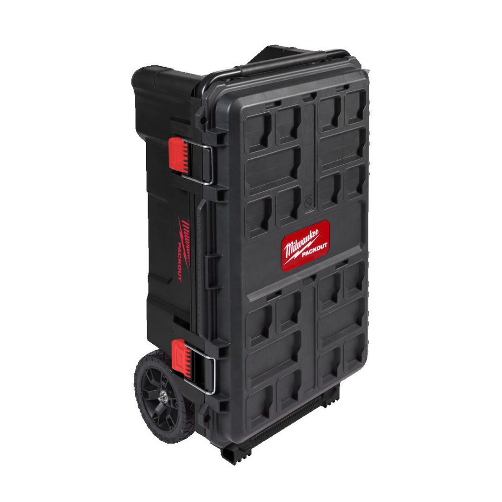 Milwaukee Packout Työkalupakki pyörillä. Kuva yläviistosta.