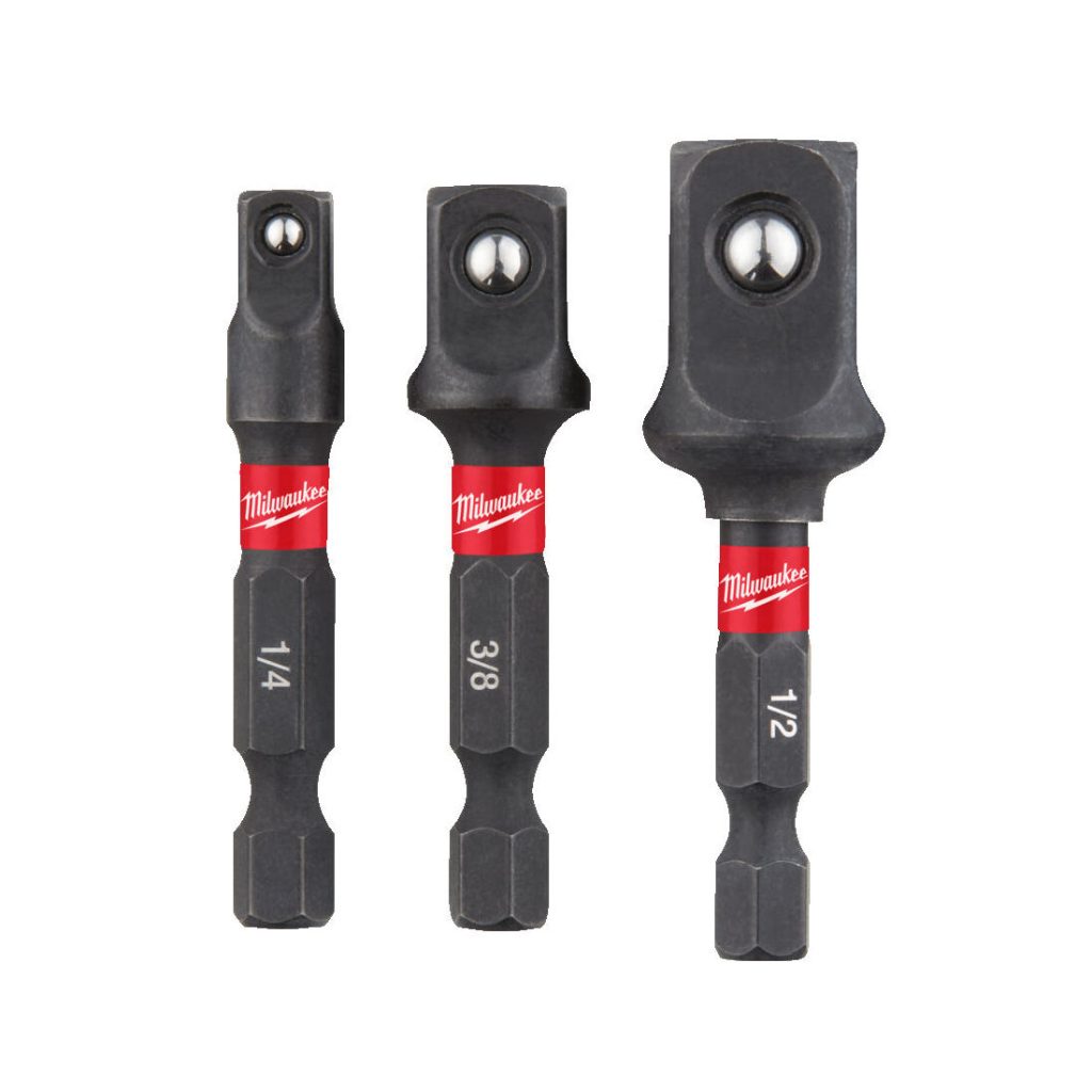 MILWAUKEE ADAPTERISARJA SHW VOIMAHYLSY 3-OSAINEN. Kuvassa 1/4, 3/8 ja 1/2 tuumaiset adapterit.
