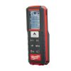 Milwaukee Laser etäisyysmittari LDM 50. Kuva etuviistosta. LCD-näytössä yksikkönä jalat ja tuumat.