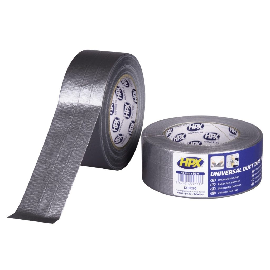 HPX Ilmastointiteippi harmaa 50mm x 50m. Kuvassa kaksi rullaa.