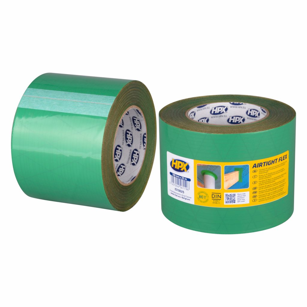 HPX Airtight Flex Höyrynsulkuteippi 100 mm x 25m. Kuvassa kaksi rullaa.