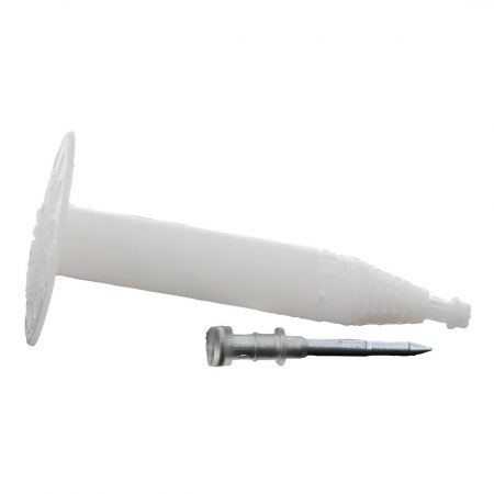 Spit eristekiinnike 120mm ammuttava. Kuva naulasta ja eristekiinnikkeestä sivulta.