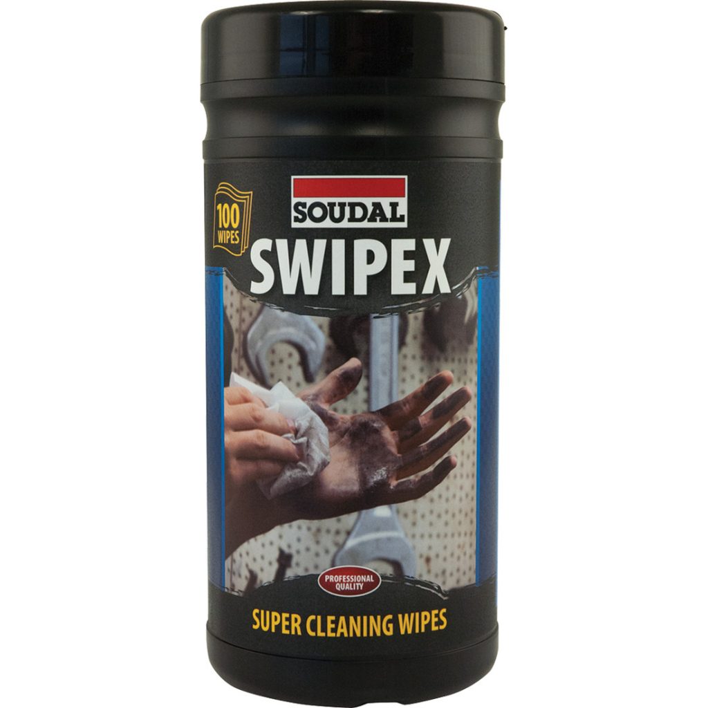 SOUDAL Swipex 100 XXL valkoinen puhdistusliina, 100 kappaleen purkki.