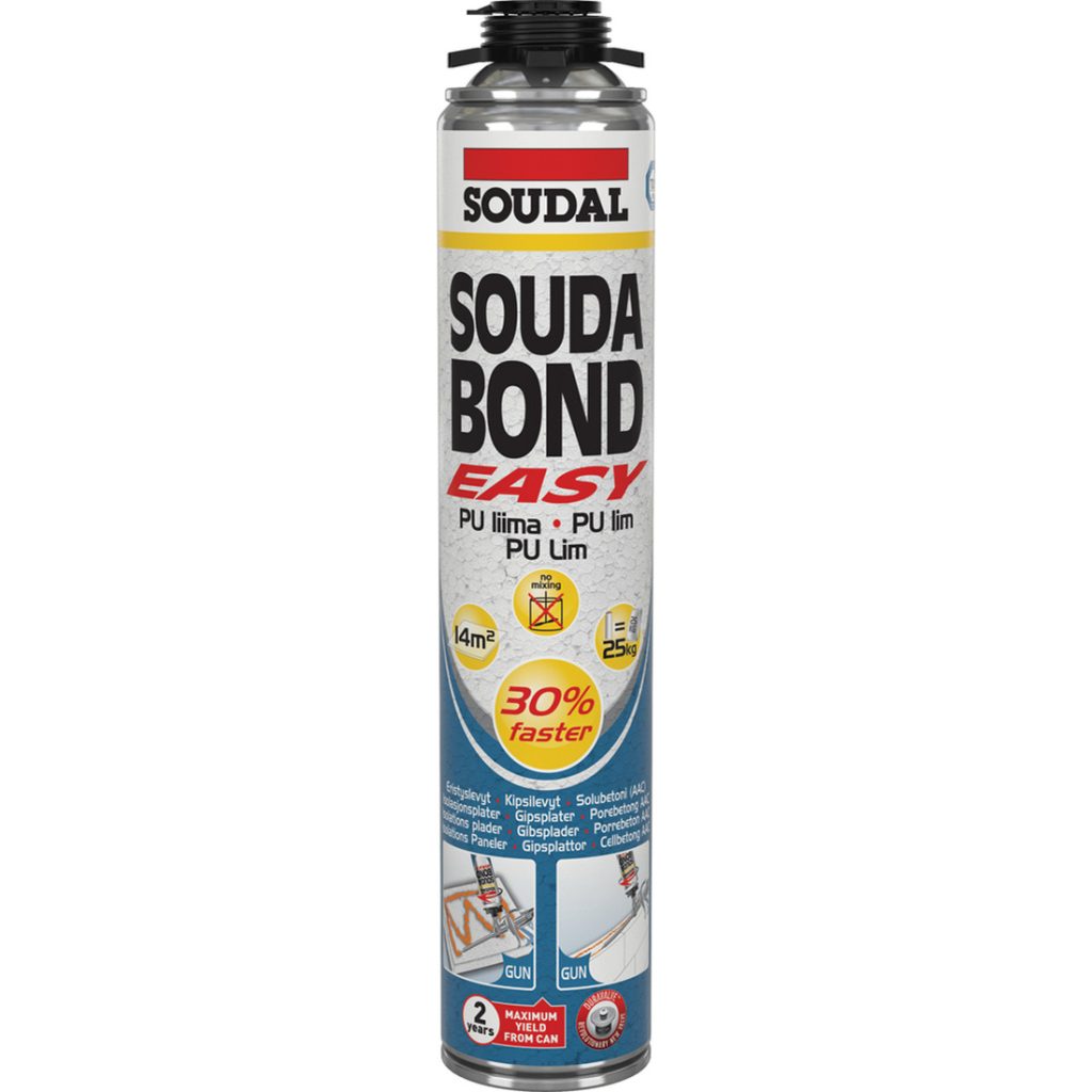 SOUDAL Soudabond Easy Liimavaahto oranssi 750ml EC1+ hyväksynnällä.