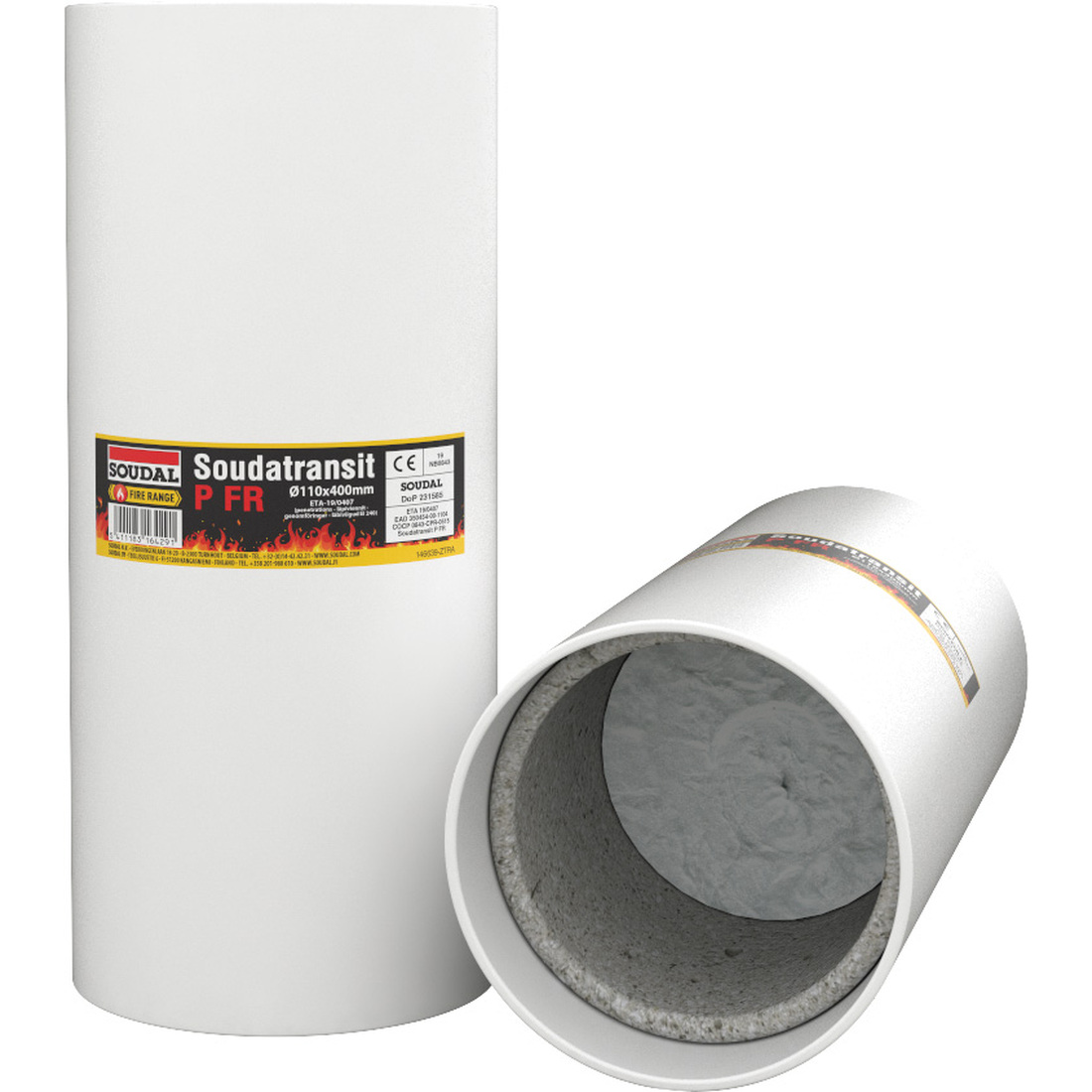 SOUDAL Soudatransit P FR 250mm valkoinen d=110 läpivienti- ja varausputki sähkökaapeleille.