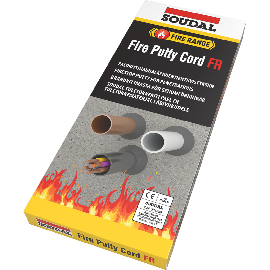 SOUDAL Putty Cord FR musta 5 x 200mm tanko. Viisi kappaletta paketissa.