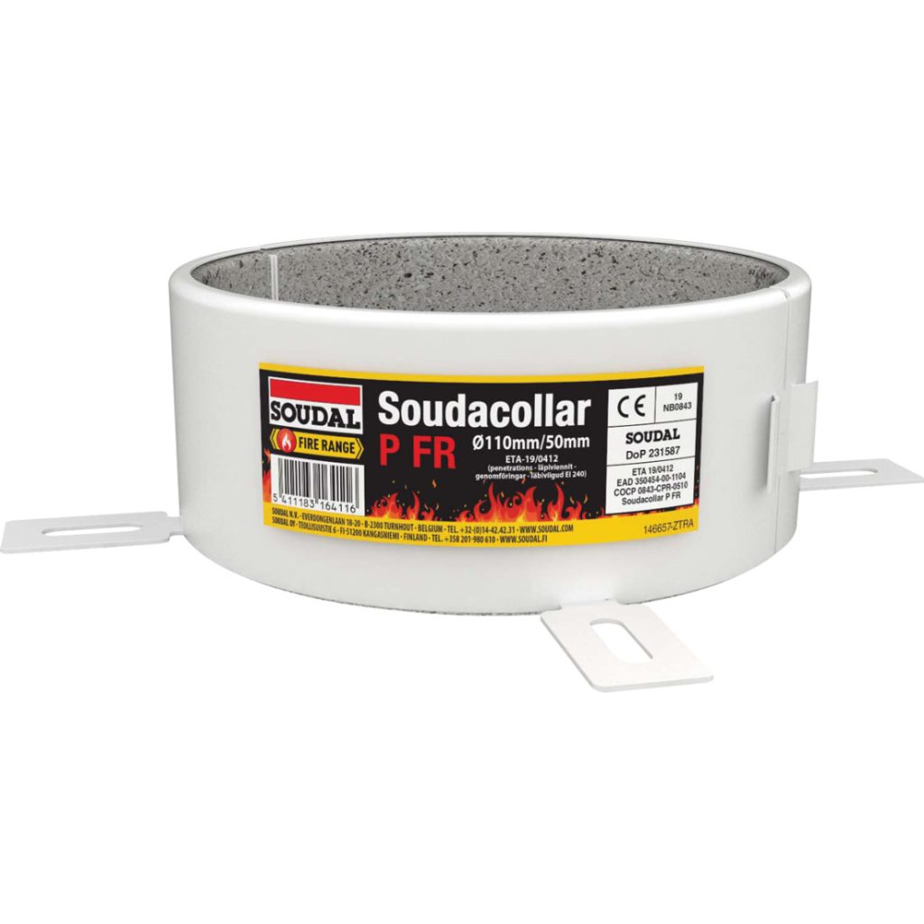 SOUDAL Soudacollar P FR 110mm valkoinen palokaulus muoviputkien ja kaapeleiden läpivienteihin.