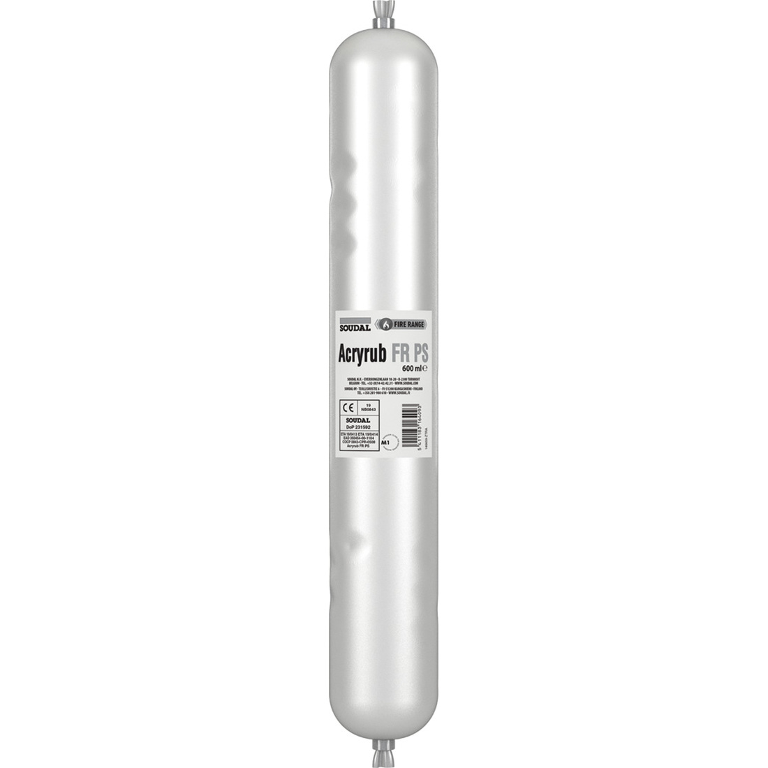 SOUDAL Acryrub FR PS valkoinen paloakryylimassa läpivienteihin ja saumoihin 600ml.