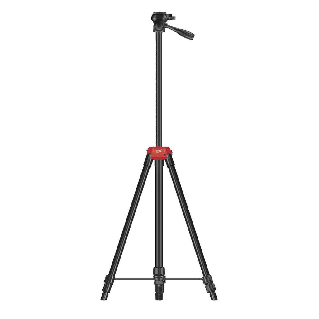 MILWAUKEE KOLMIJALKA TRP 180. Lähikuvassa kolmijalka ylimässä asennossa ilman laseria.