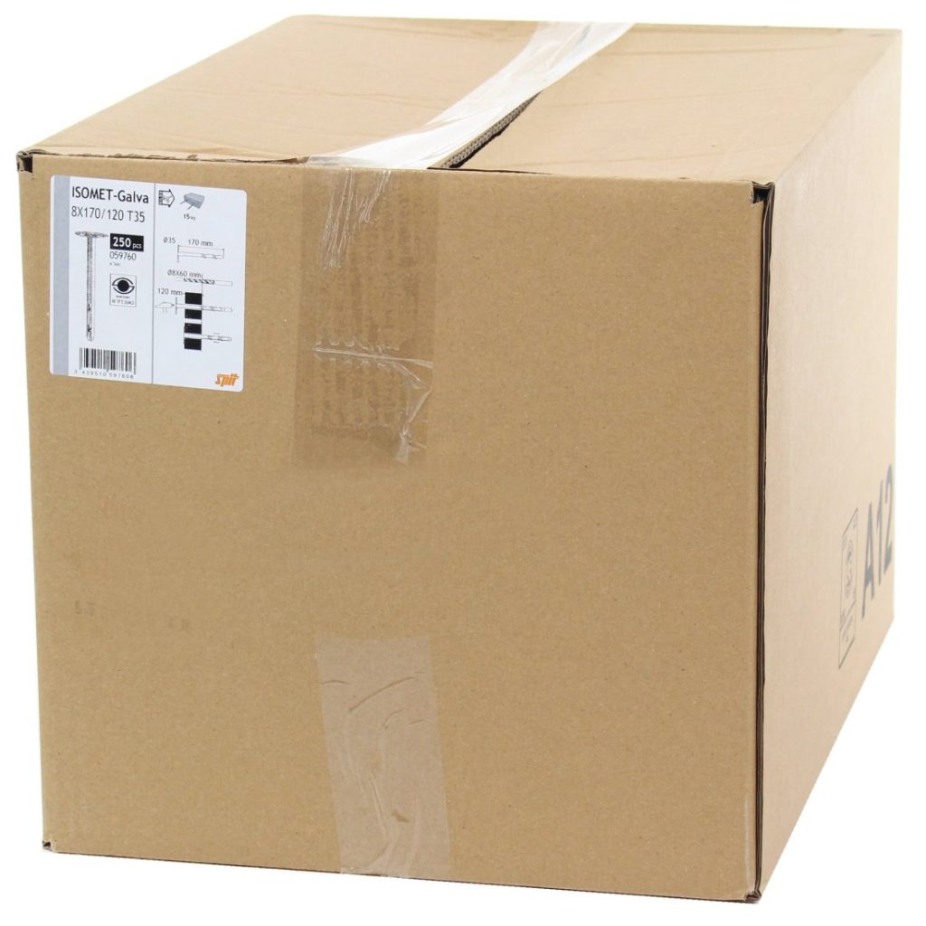 ISOMET 8x80/30 Palonkestävä eristekiinnike. Kuva laatikosta.