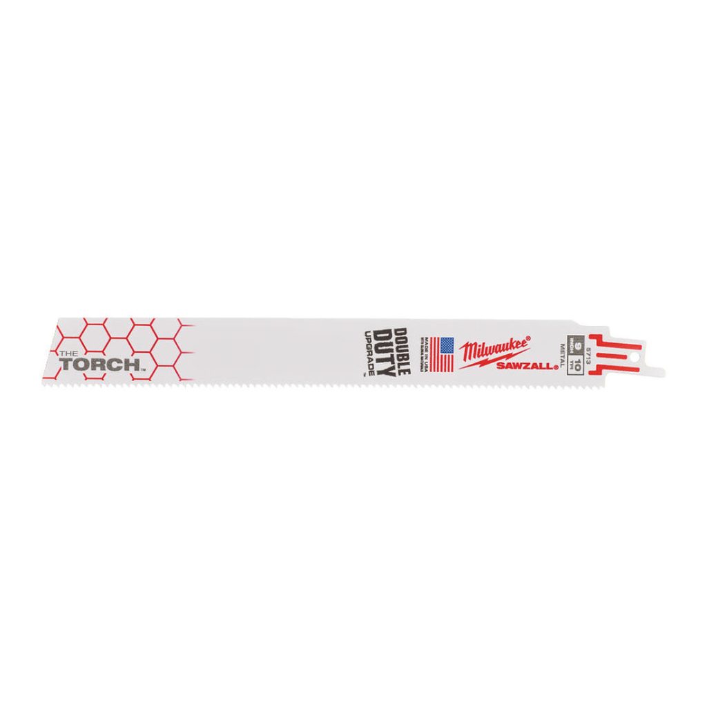 Milwaukee Puukkosahanterä TORCH 230mm 25 kappaletta paketissa. Kuvassa pelkkä terä vasemmalta sivulta.