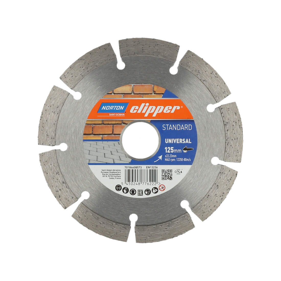 CLIPPER STANDARD UNI H10 125x22.23 TIMANTTIKATKAISULAIKKA. Kuva laikan etupuolelta.