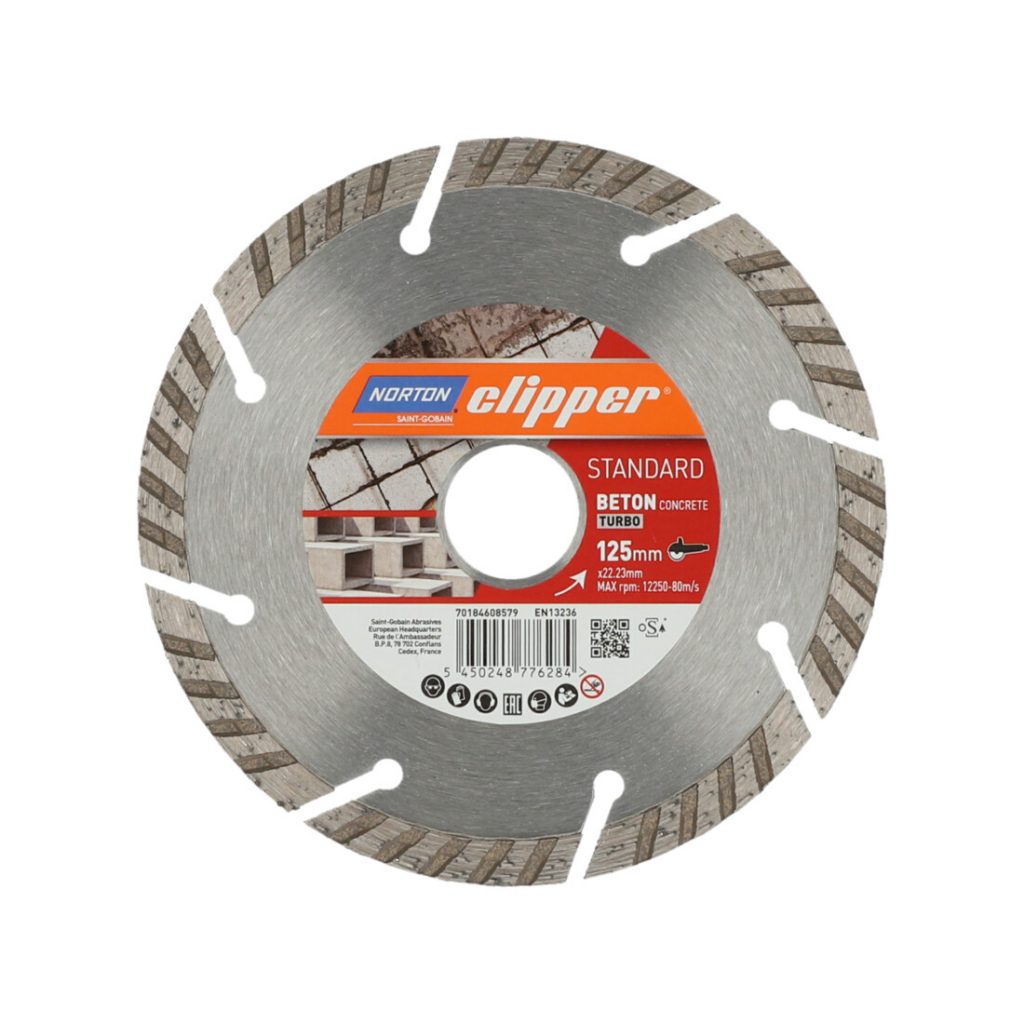 CLIPPER STANDARD BETON TURBO H8 125x22.23 TIMANTTIKATKAISULAIKKA. Kuva yläpuolelta.