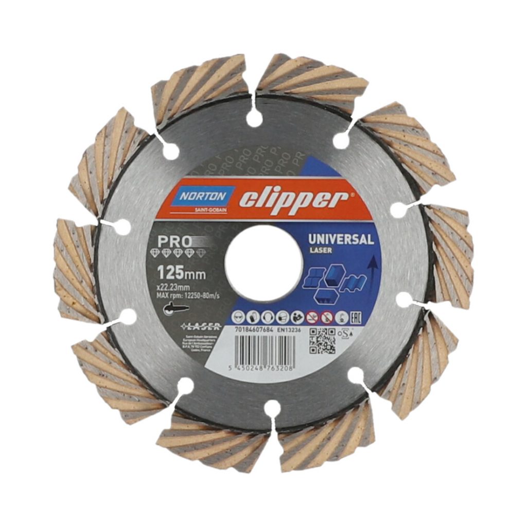 CLIPPER PRO UNI LASER 125MM TIMANTTIKATKAISULAIKKA. KUVA LAIKAN PÄÄLTÄ.