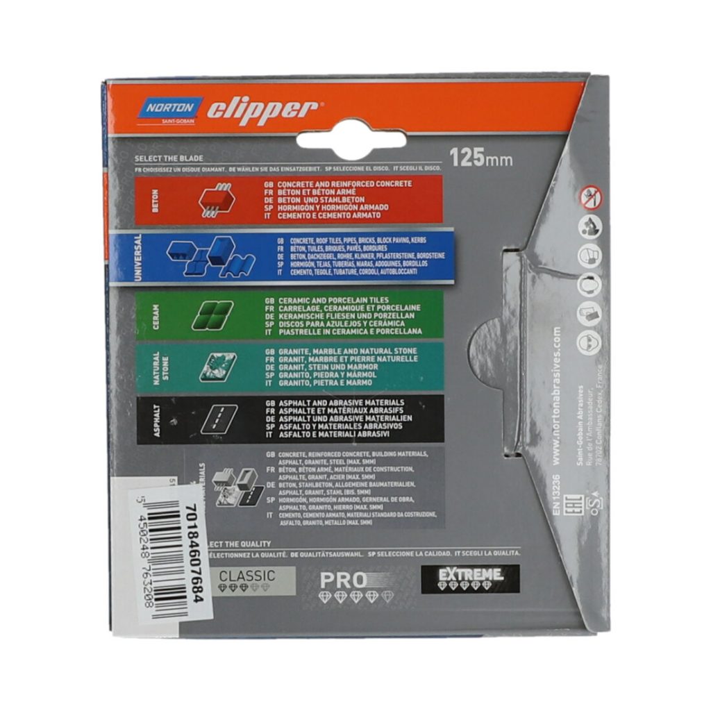 CLIPPER PRO UNI LASER 125MM TIMANTTIKATKAISULAIKKA. KUVA PAKETIN TAKAA.