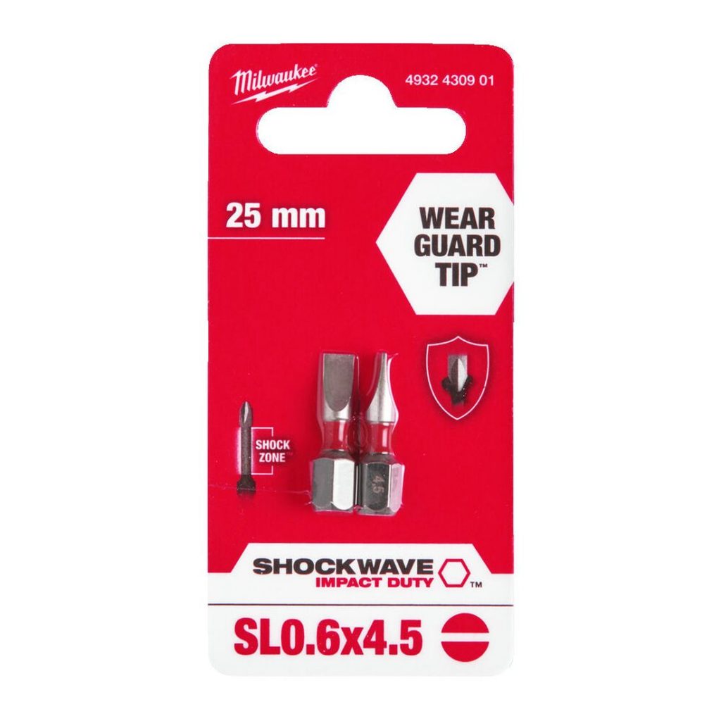 MILWAUKEE RUUVAUSKÄRKI SHOCKWAVE SL 0,6X4,5X25MM. Kahden kappaleen blisterpakkaus.