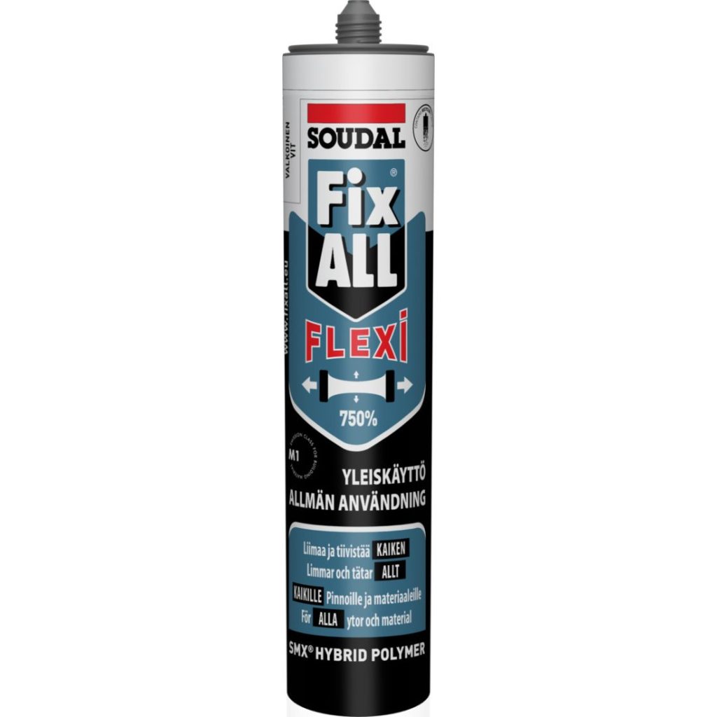 SOUDAL Fix All Flexi valkoinen 290ml homesuojattu, elintarvehyväksytty IMO/MED ja M1, EC1+ hyväksynnät.