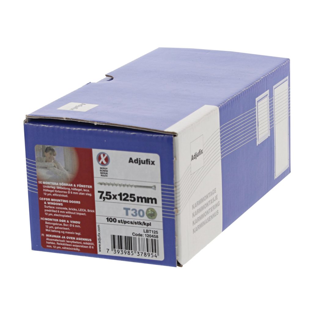 Adjufix Betoniruuvi 7,5 x 125 TX30 100 kappaleen rasia.