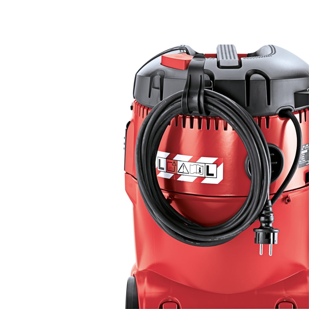Flex VCE26 L MC märkä- /kuivaimuri 1250W. Lähikuva imurin johtopidikkeestä.