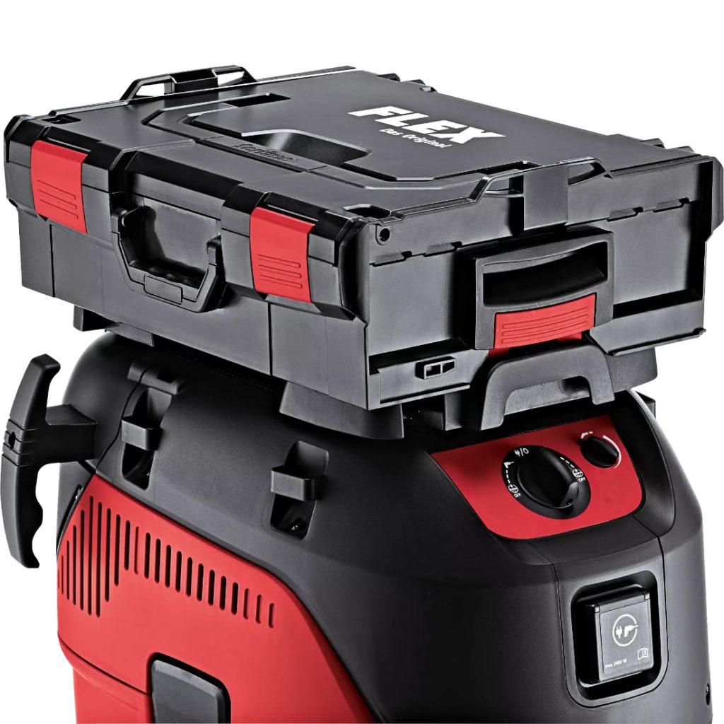 Flex VCE44 M AC-Set märkä-/kuivaimuri 1400 W. Kuvassa imurin päällä systainerlaatikko.