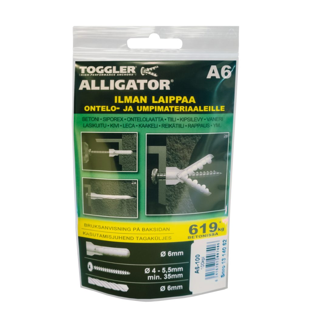 ALLIGATOR A6 6 mm ilman laippaa. 100 kpl pussi.