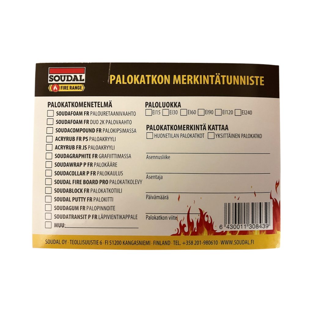SOUDAL Palokatkotarra harmaa. 50 tarraa nipussa.