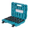 MAKITA Voimahylsylajitelma Impact Black 1/2" 14-osaa. Kuvassa avonaisessa salkussa voimahylsylajitelma etuviistosta.