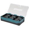 MAKITA Voimahylsylajitelma Impact Black 1/2" 7-osaa. Kuvassa avonaisessa salkussa voimahylsylajitelma etuviistosta.