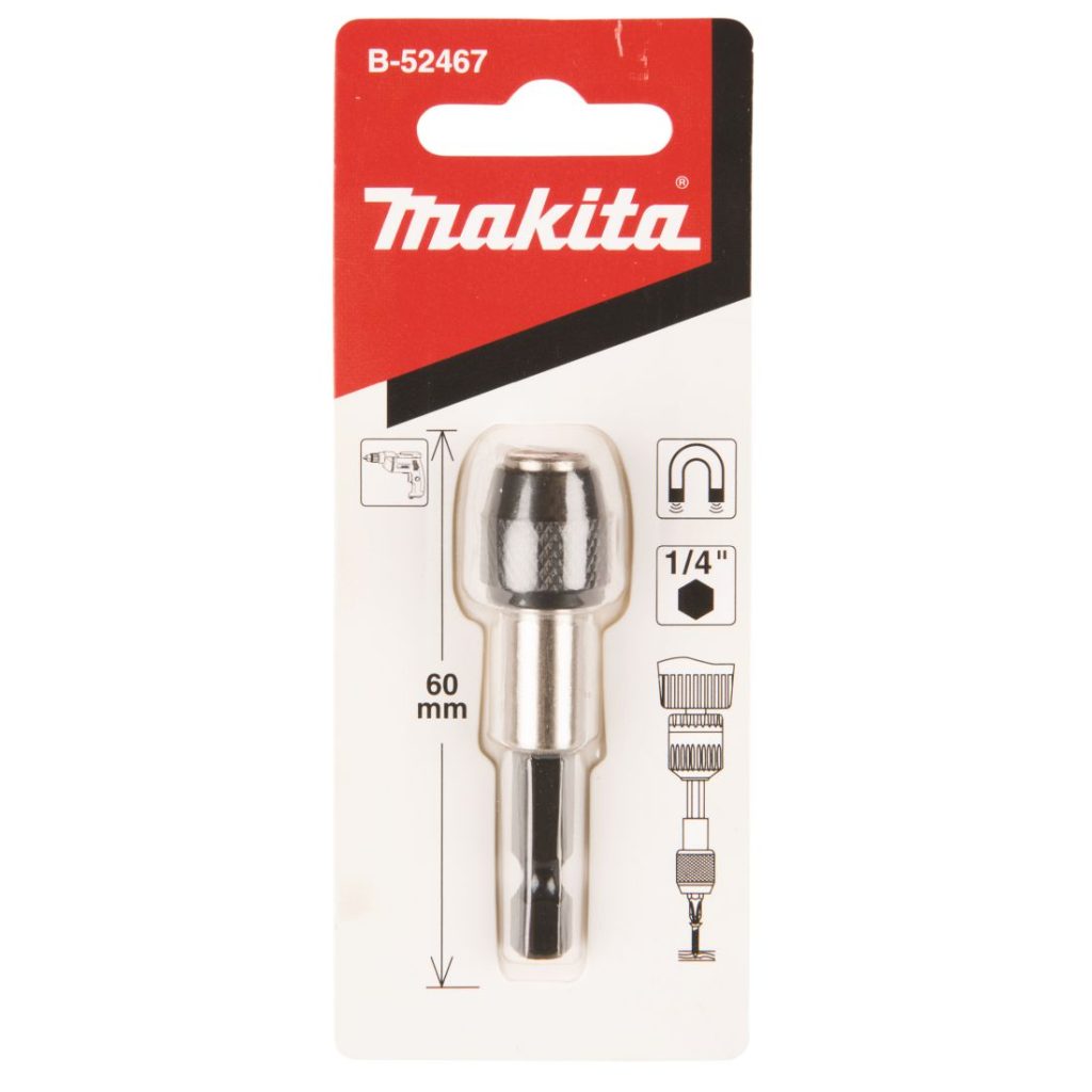 MAKITA Ruuvauskärjen pidin 1/4in 60mm lukittava magneetilla. Kuvassa ruuvauskärjenpidinpakkaus edestäpäin.
