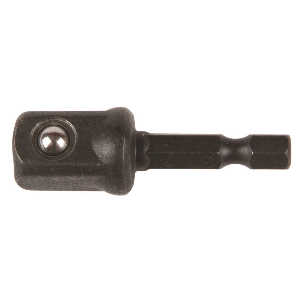 MAKITA Hylsyadapteri 1/4" bitsikiinnityksestä 1/2" neliöpää hylsykiinnitykselle. Kuvassa hylsyadapteri sivustapäin.