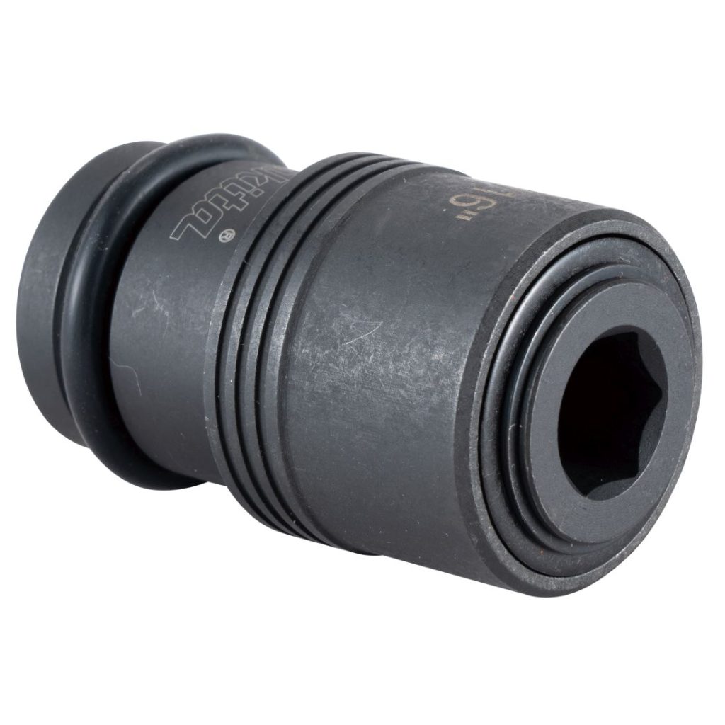MAKITA Poranterä-adapteri1/2" vääntimiin 7/16" Hex poranterille. Kuvassa hylsyadapteri etuviistosta.