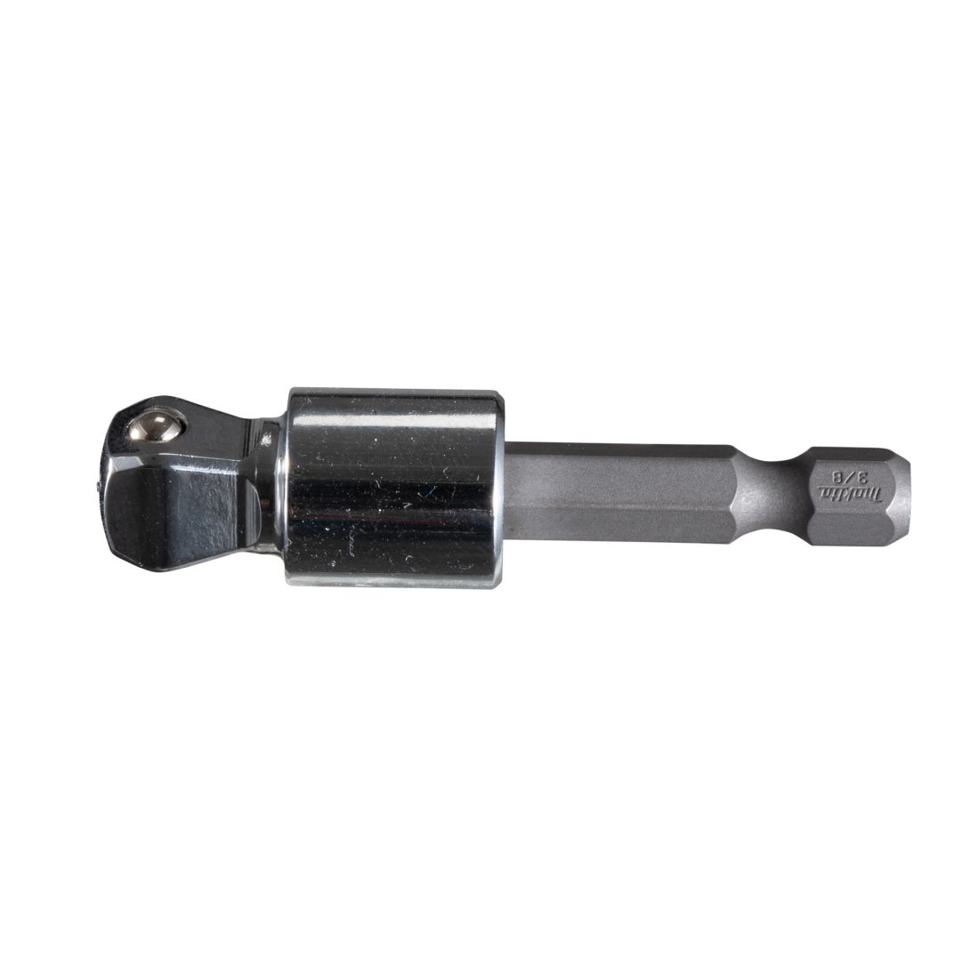 MAKITA Hylsyadapteri 1/4" bitsikiinnityksestä 3/8" neliöpää hylsykiinnitykselle, 50 mm. Wobble. Kuvassa hylsyadapteri sivustapäin.