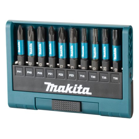MAKITA Ruuvikärkisarja 10-osaa ImpactBlack. Kuvassa suljettu ruuvauskärkisarjan rasia etuviistosta.