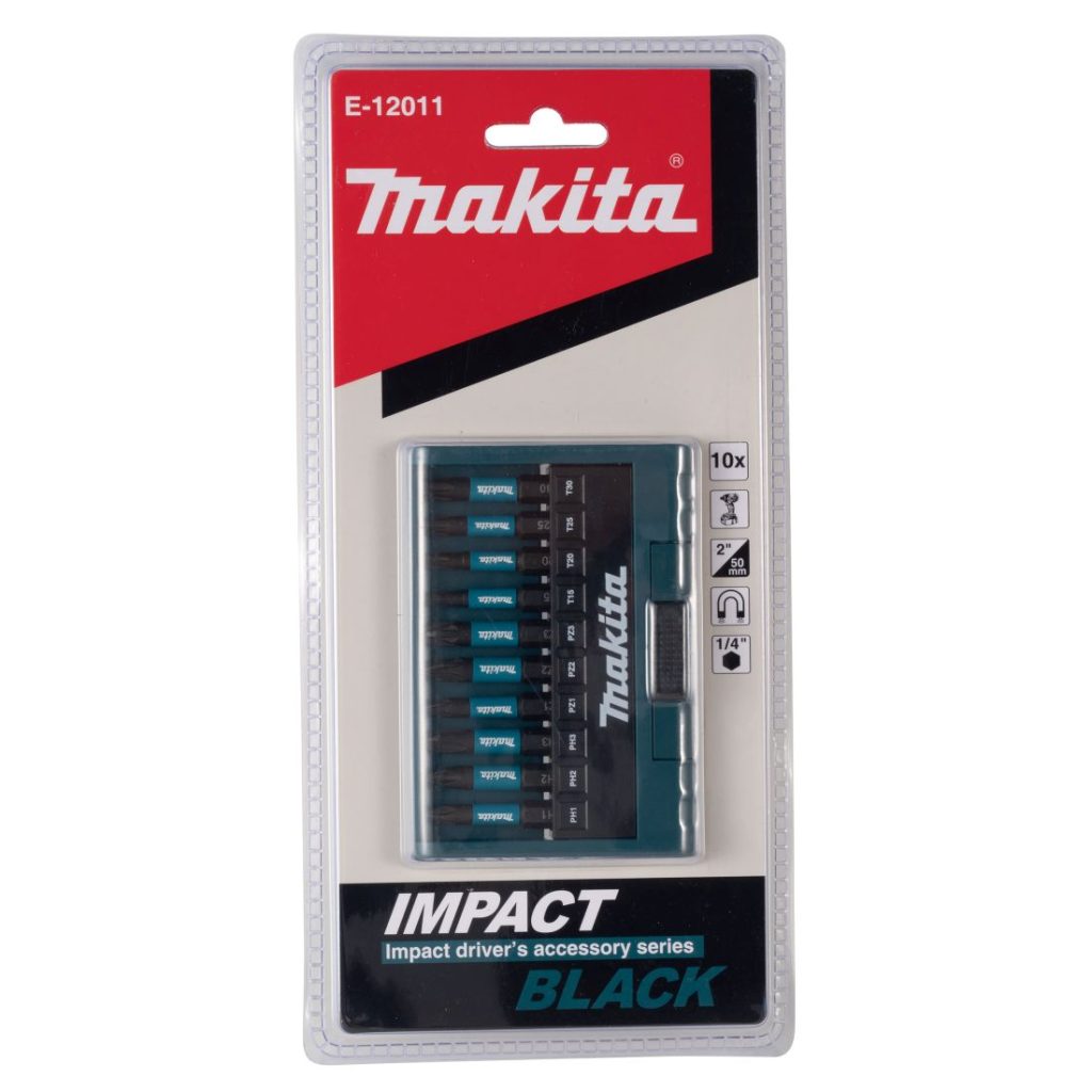 MAKITA Ruuvikärkisarja 10-osaa ImpactBlack. Kuvassa ruuvauskärkisarjan pakkaus edestäpäin.