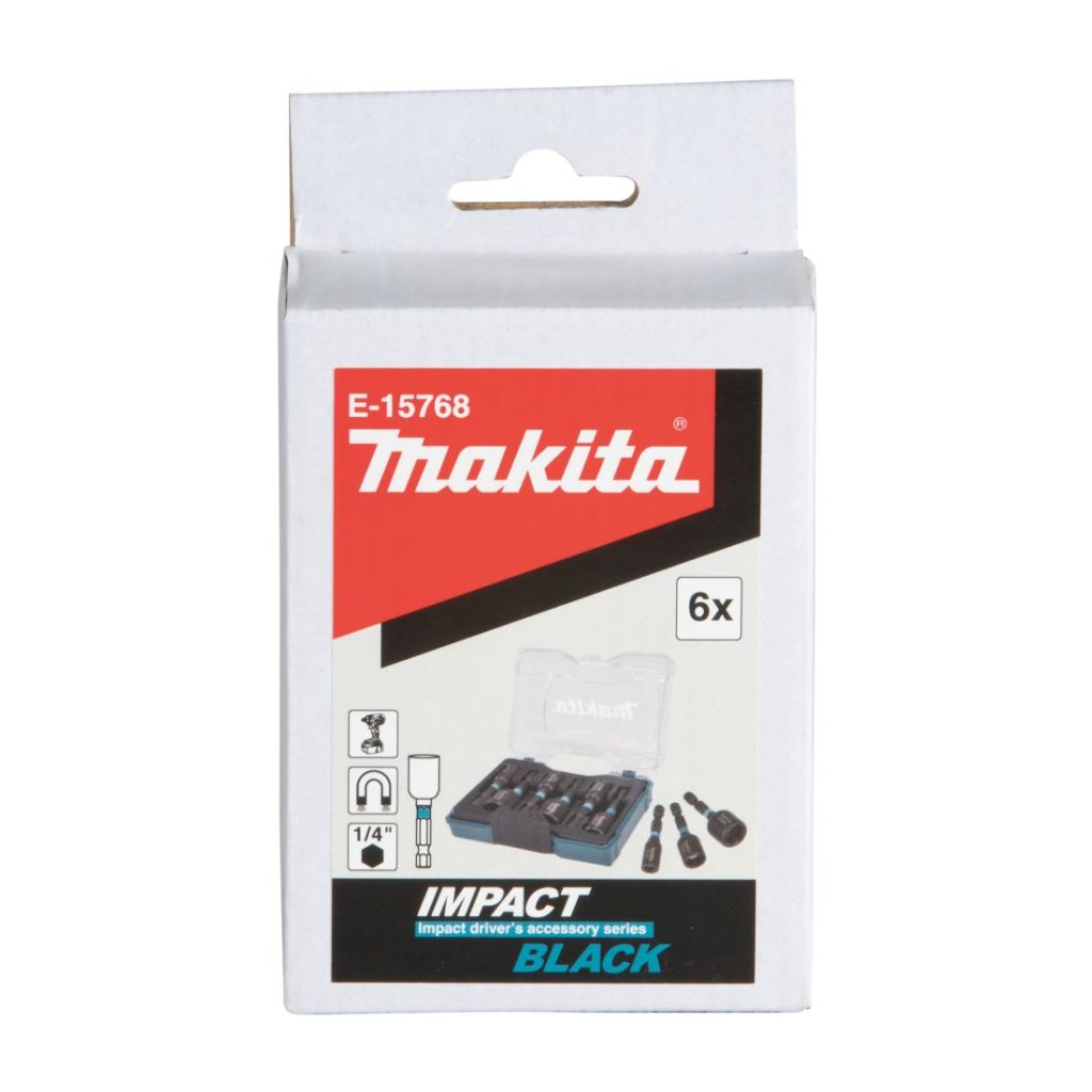 MAKITA Magneettikuusiohylsysarja Impact Black 6-osaa. Kuvassa magneettihylsysarjan pakkaus edestäpäin.