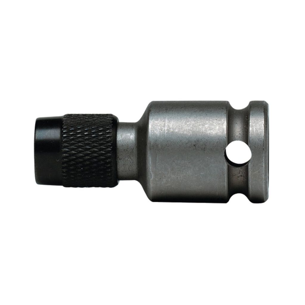 MAKITA Bitsiadapteri 3/8in vääntimiin 1/4in bitseille, lukittava. Kuvassa bitsiadapteri sivustapäin.